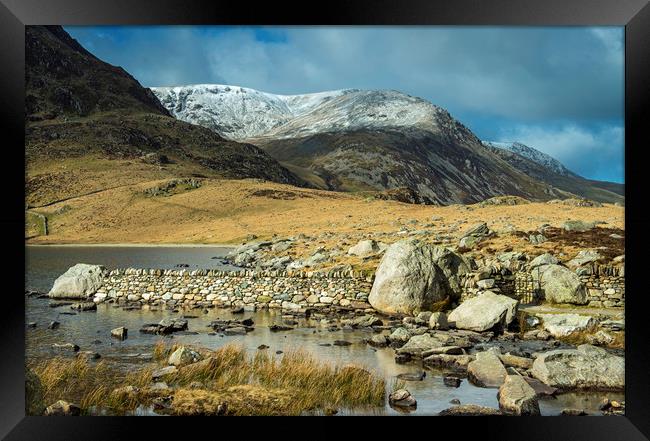 Y Garn from Llyn Idwal Winter in Snowdonia  Framed Print by Nick Jenkins