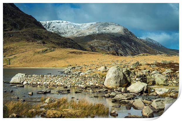 Y Garn from Llyn Idwal Winter in Snowdonia  Print by Nick Jenkins