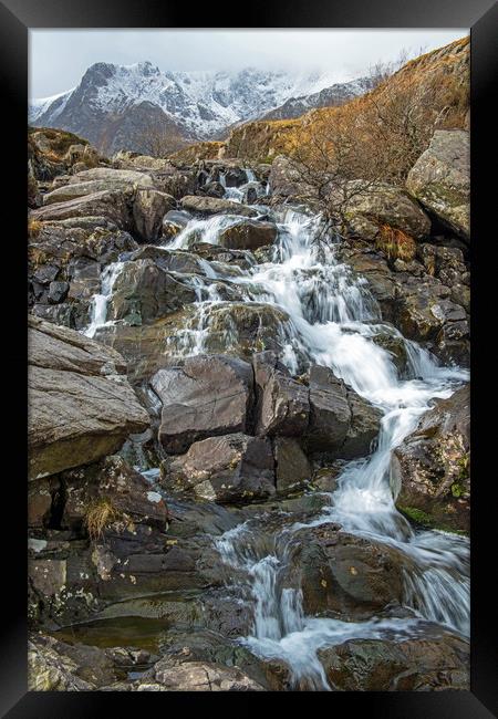 Waterfall Cwm Idwal Snowdonia National Park Winter Framed Print by Nick Jenkins