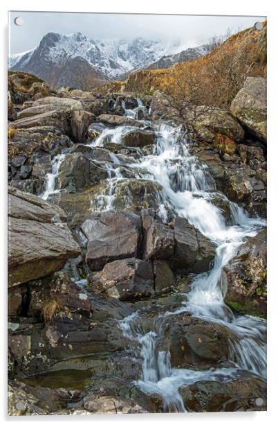 Waterfall Cwm Idwal Snowdonia National Park Winter Acrylic by Nick Jenkins