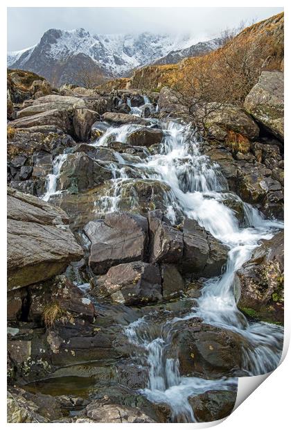 Waterfall Cwm Idwal Snowdonia National Park Winter Print by Nick Jenkins