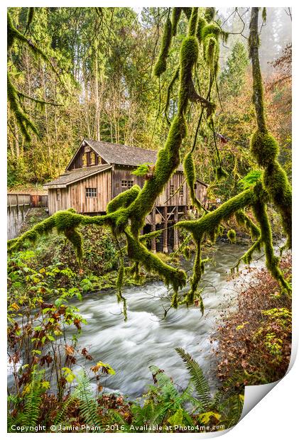 The Cedar Creek Grist Mill in Washington State. Print by Jamie Pham