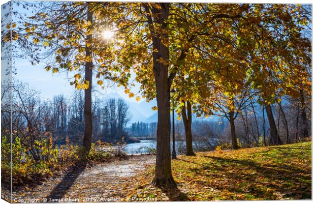 Fall foliage in Leavenworth Waterfront Park in Was Canvas Print by Jamie Pham