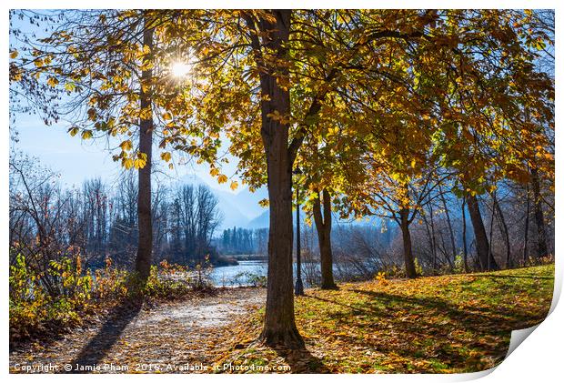 Fall foliage in Leavenworth Waterfront Park in Was Print by Jamie Pham