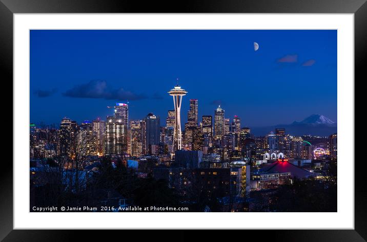 Seattle Skyline Framed Mounted Print by Jamie Pham