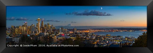Seattle Skyline Panorama Framed Print by Jamie Pham