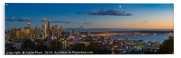 Seattle Skyline Panorama Acrylic by Jamie Pham