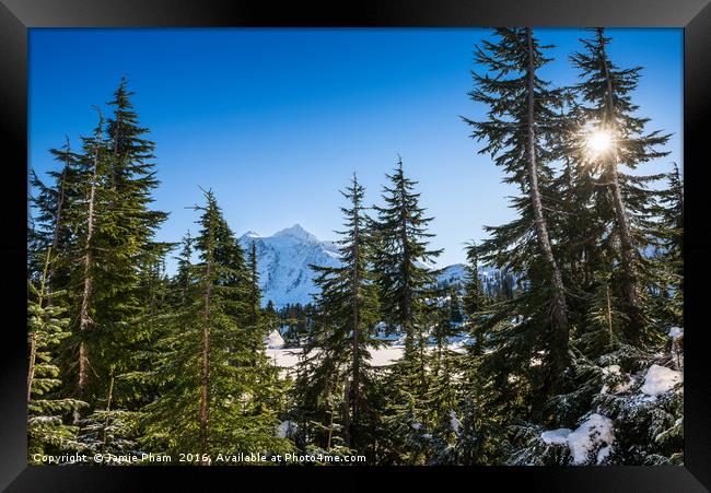 Picture Lake completely frozen over in Washington  Framed Print by Jamie Pham