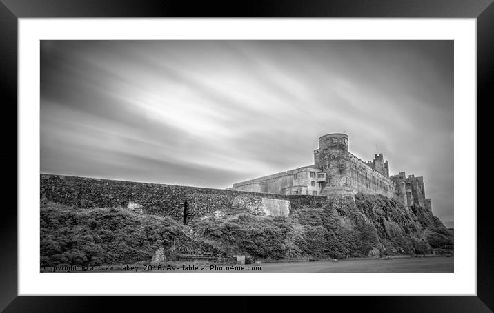 Bamburgh Castle mono Framed Mounted Print by andrew blakey