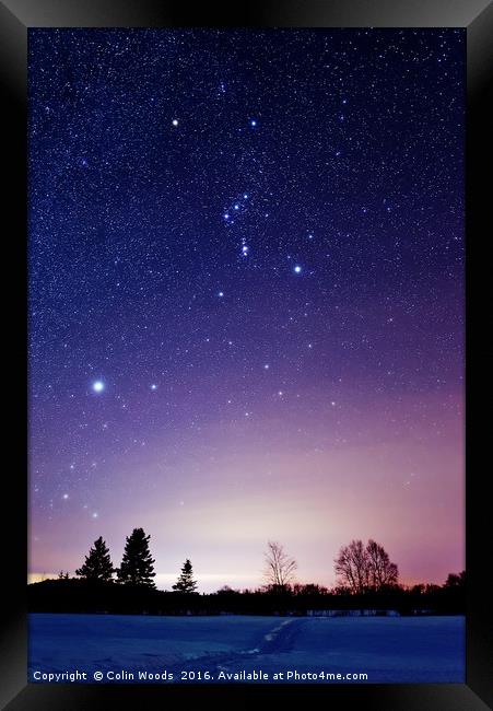 Orion and Sirius in the Winter Sky Framed Print by Colin Woods