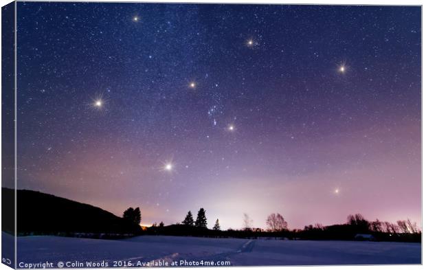 Orion and Sirius in the Winter Sky Canvas Print by Colin Woods