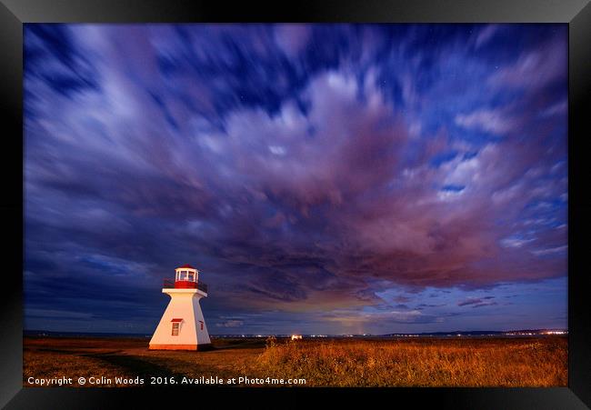 Night sky and Lighthouse Framed Print by Colin Woods