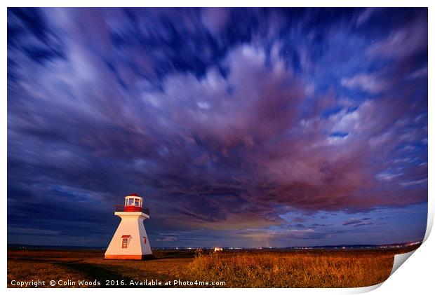 Night sky and Lighthouse Print by Colin Woods