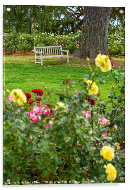 Beautiful Rose Garden of the Huntington Library. Acrylic by Jamie Pham
