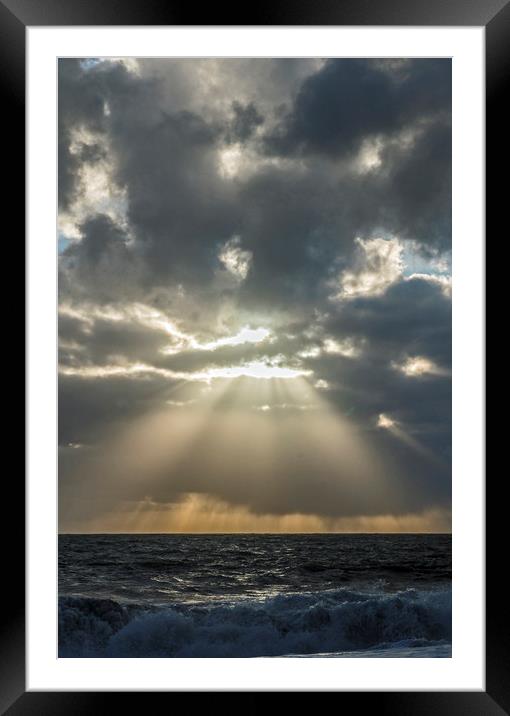 Evening sunburst, Vik Beach Iceland's south coast Framed Mounted Print by Nick Jenkins