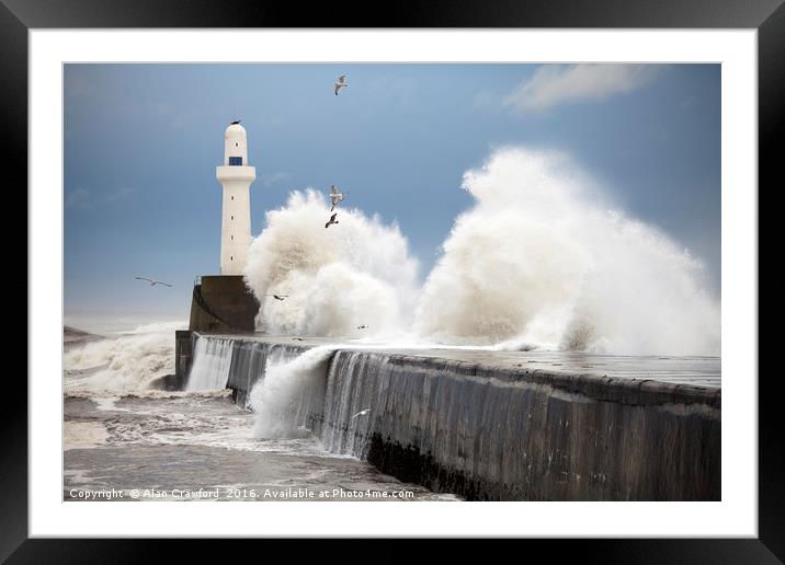 Storm waves at Aberdeen Harbour Framed Mounted Print by Alan Crawford