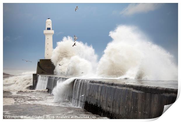 Storm waves at Aberdeen Harbour Print by Alan Crawford