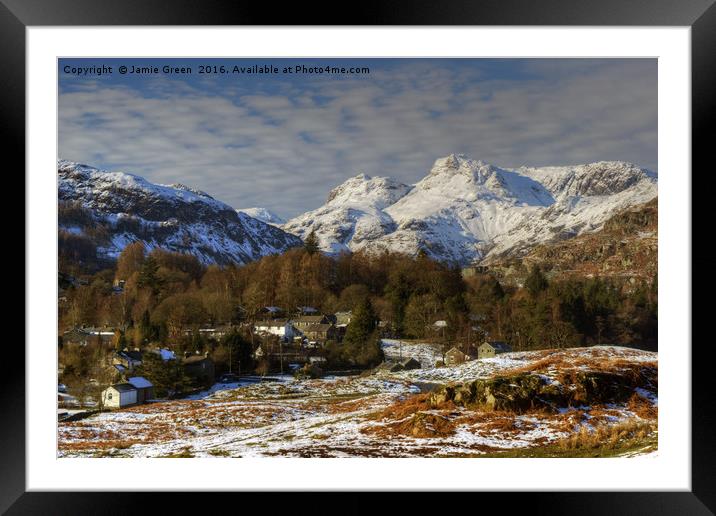 Elterwater and The Langdale Pikes Framed Mounted Print by Jamie Green