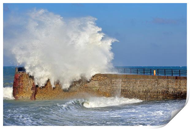 Giant Wave crashing over Jetty during Winter Storm Print by Arterra 