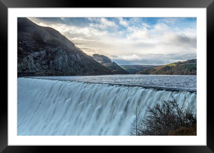 Caban Coch Dam Overflowing Elan Valley Mid Wales Framed Mounted Print by Nick Jenkins