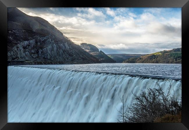 Caban Coch Dam Overflowing Elan Valley Mid Wales Framed Print by Nick Jenkins