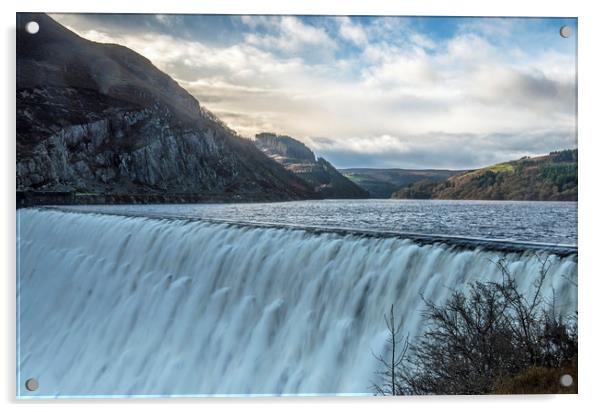 Caban Coch Dam Overflowing Elan Valley Mid Wales Acrylic by Nick Jenkins