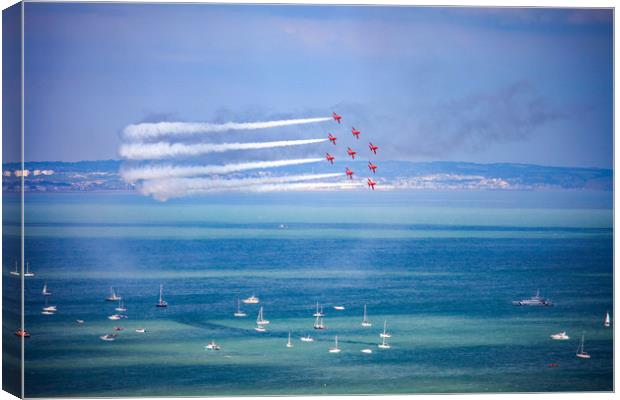 Red Arrows at Eastbourne air show Canvas Print by Oxon Images