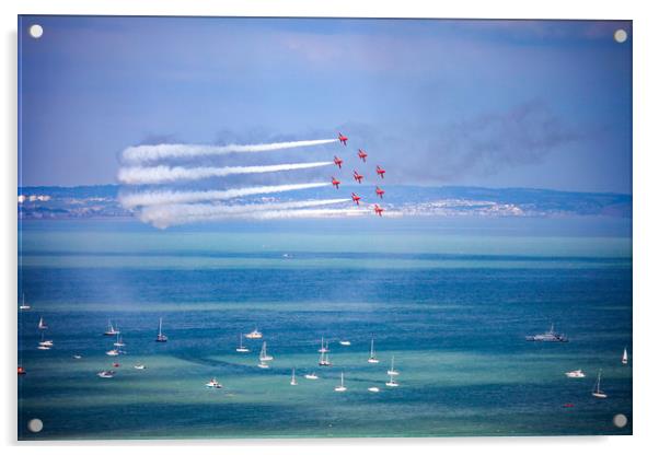 Red Arrows at Eastbourne air show Acrylic by Oxon Images