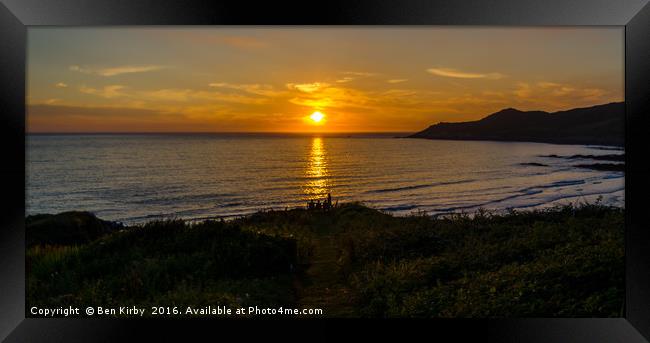 Woolacombe Sunset Framed Print by Ben Kirby