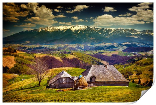 Wooden house and mountains Print by Ragnar Lothbrok