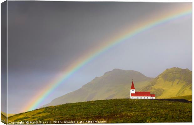 Rainbow Over Vik Church, Iceland Canvas Print by Heidi Stewart