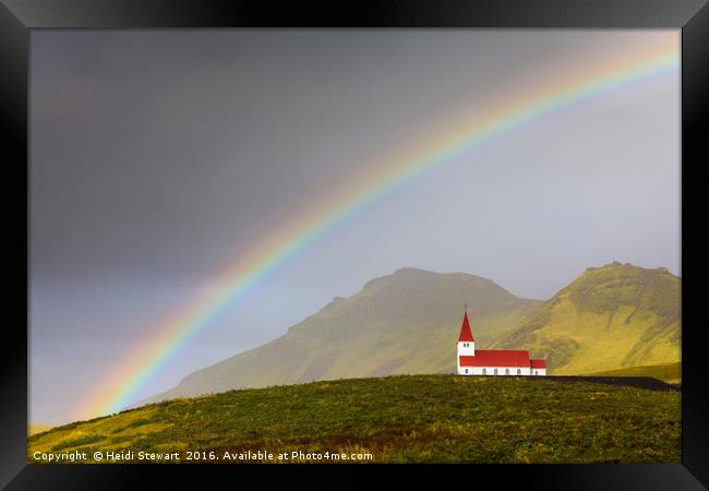 Rainbow Over Vik Church, Iceland Framed Print by Heidi Stewart