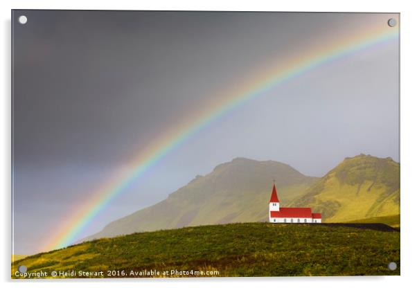 Rainbow Over Vik Church, Iceland Acrylic by Heidi Stewart