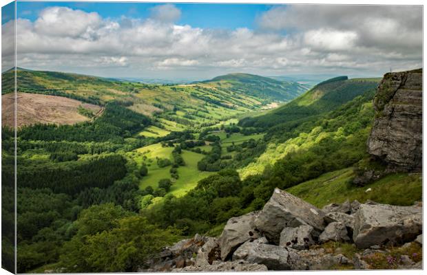 View over Duffryn Crawnon Valley Brecon Beacons Canvas Print by Nick Jenkins