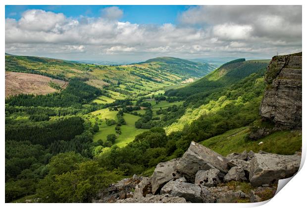View over Duffryn Crawnon Valley Brecon Beacons Print by Nick Jenkins