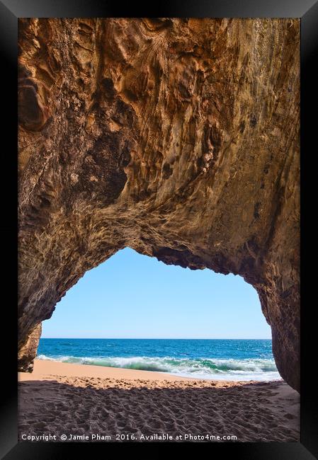 View of the natural tunnel of Hole in the Wall Bea Framed Print by Jamie Pham