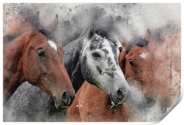 Horse, equine, Digital Watercolor Paint and Grunge Print by Tanya Hall
