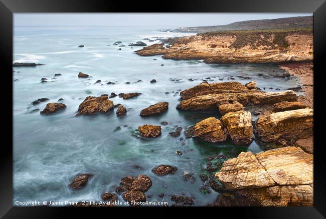 The jagged rocks and cliffs of Montana de Oro Stat Framed Print by Jamie Pham