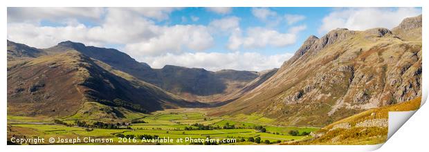 Langdale fell and pikes panorama Print by Joseph Clemson