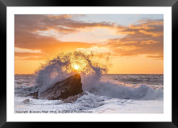 Golden Sunset Sea Spray Framed Mounted Print by Jeremy Sage
