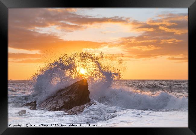 Golden Sunset Sea Spray Framed Print by Jeremy Sage