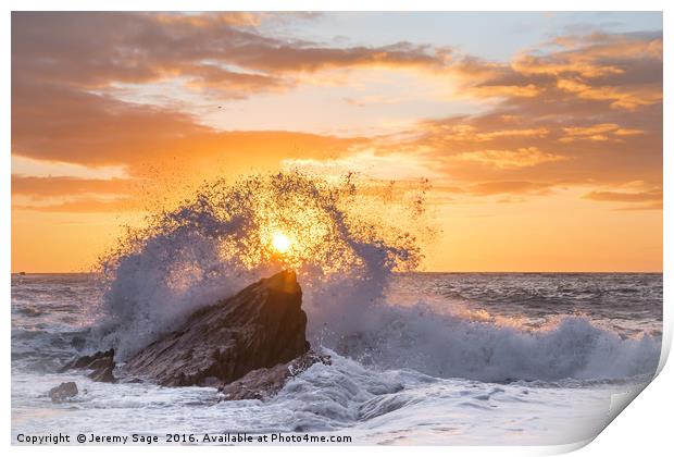 Golden Sunset Sea Spray Print by Jeremy Sage