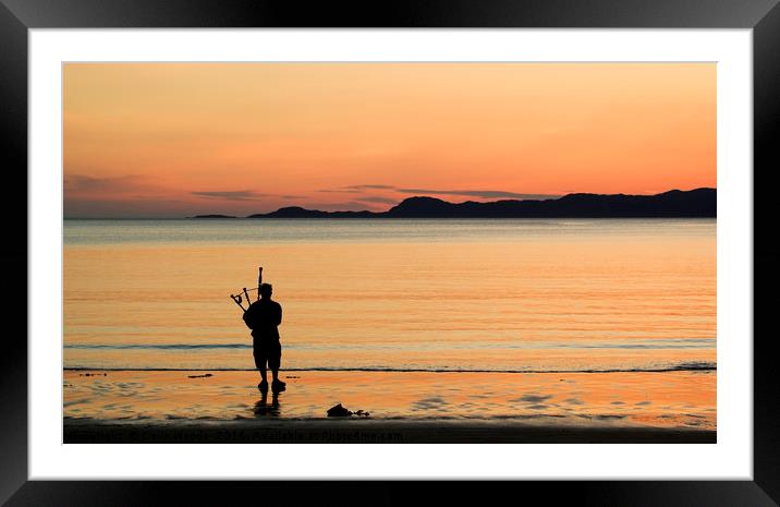 Piper on the beach at Arisaig, Scotland Framed Mounted Print by Colin Woods