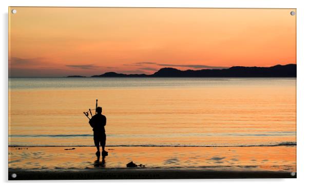 Piper on the beach at Arisaig, Scotland Acrylic by Colin Woods