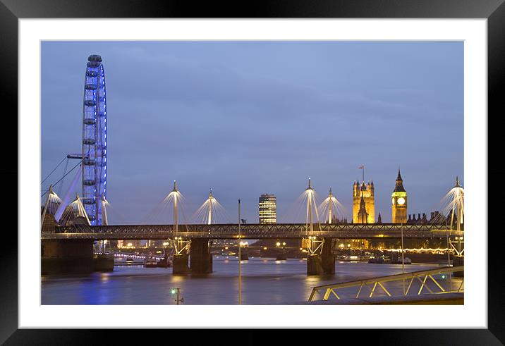 View along the Thames towards Big Ben and the Lond Framed Mounted Print by David French