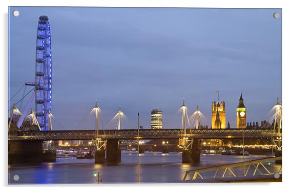 View along the Thames towards Big Ben and the Lond Acrylic by David French