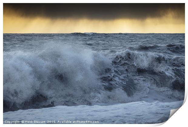 Crashing waves at Reynisfjara Beach in Iceland Print by Heidi Stewart