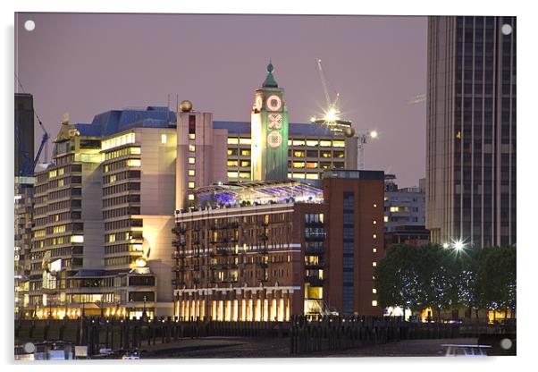 Night view of the Oxo Tower and Wharf Acrylic by David French