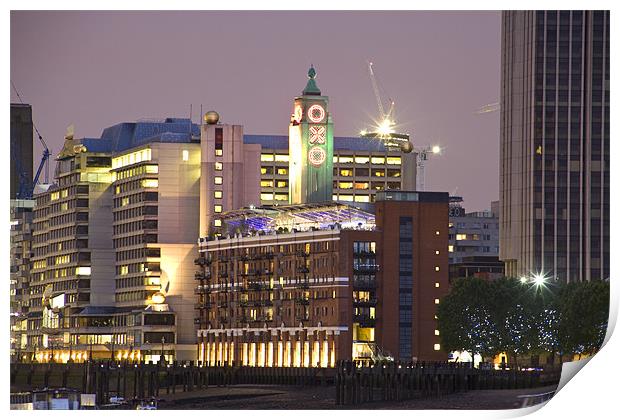 Night view of the Oxo Tower and Wharf Print by David French