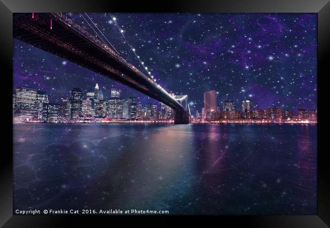 Spacey Manhattan Skyline Framed Print by Frankie Cat